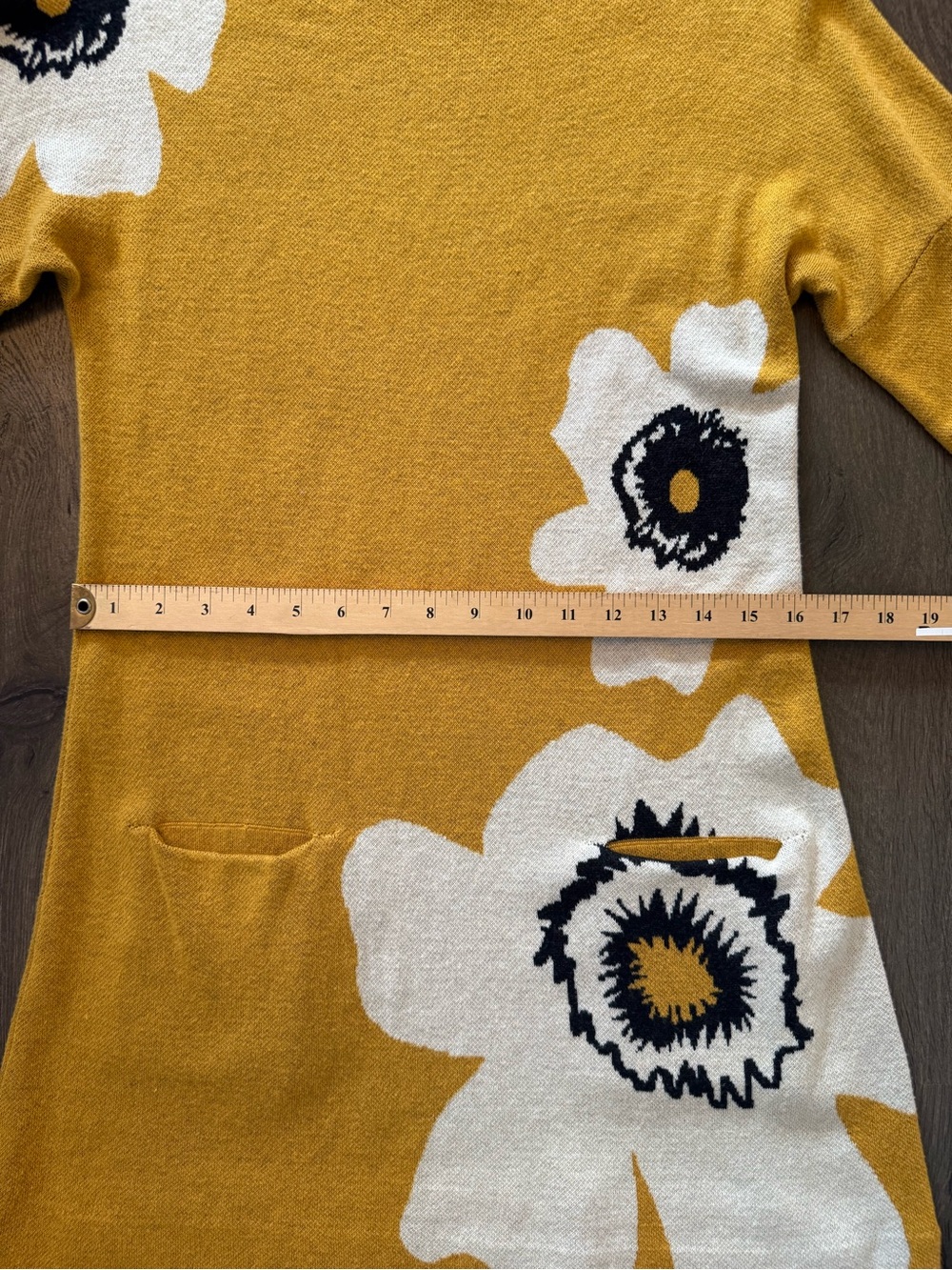 Anthropologie Field Flower Sweater Dress Small Mustard Floral Knit Boho Chic - Picture 6 of 9